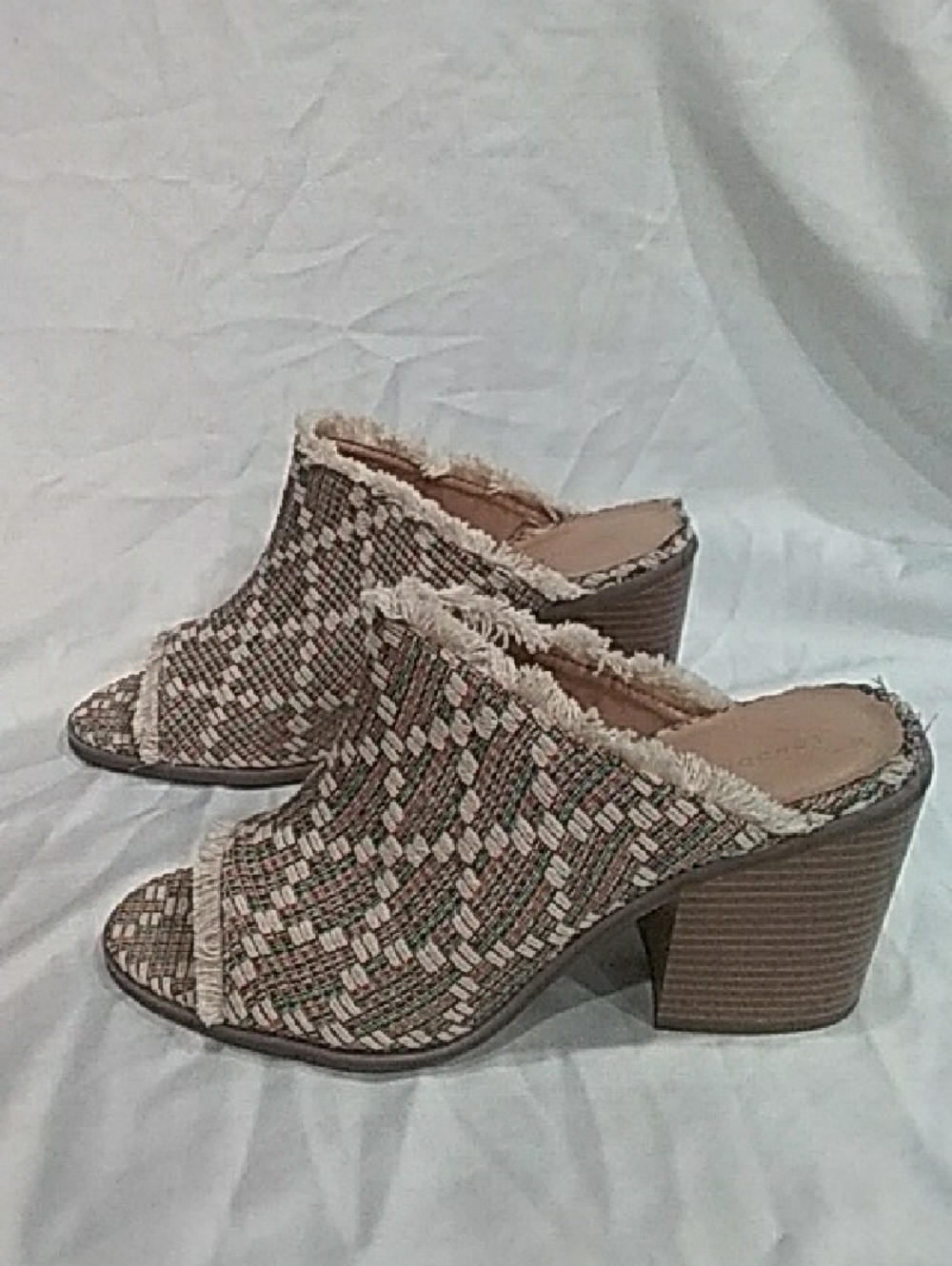 Neutral Multi Woven Open-Toe Block Heel Mules - Picture 3 of 6